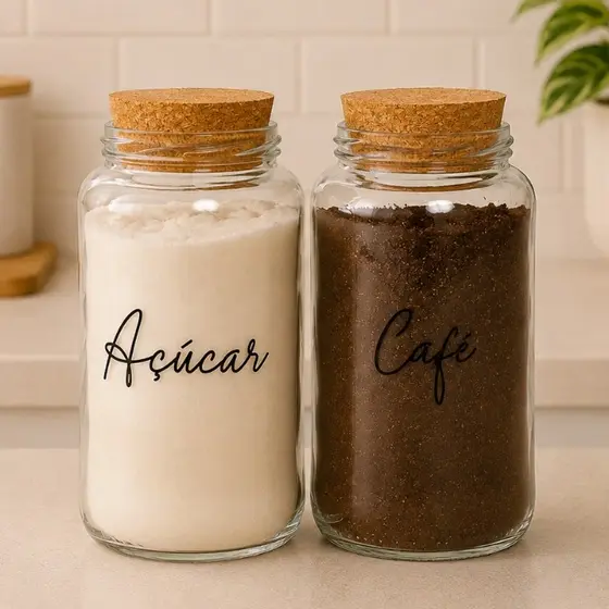 2 Potes de Vidro Açucar e Café 830 ml | Pote Hermético com adesivo Opcional | Cantinho do Café