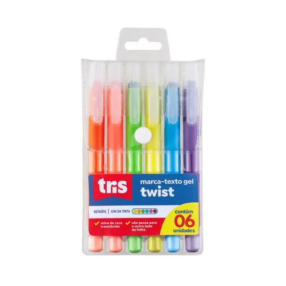 Marca Texto Gel p/ Bíblia e Vade Mecum TRIS Twist – 6 Cores Suaves, Não Mancha
