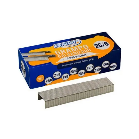 Grampos para Grampeador Escritório BRW  26/6 Cobreado e Galvanizado