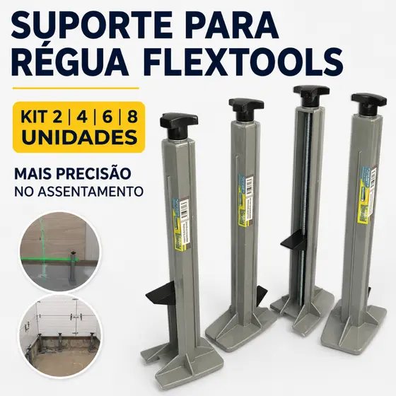 Suporte para Régua Flextools Azulejista Nivelador Regulável 5 a 30cm Kit com 2 4 6 ou 8 Unidades
