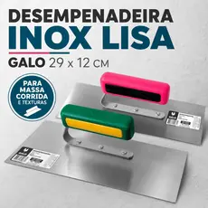 Desempenadeira Inox Lisa Galo 29x12cm Cabo Aberto Massa Corrida Textura Pintura Verde ou Rosa 113/00