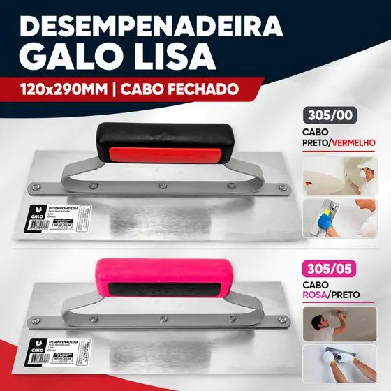Desempenadeira aço Galo 305 lisa cabo fechado para gesso massa corrida reboco acabamento parede