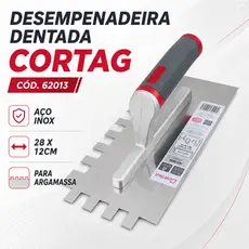 Desempenadeira Dentada Cortag 62013 Aço Inox 28x12cm Cabo Dupla Injeção para Argamassa