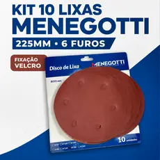 Disco de Lixa Menegotti 225mm 6 Furos Kit 10 Un Velcro P/ Lixadeira de Parede Teto MLP 710H 750 LED