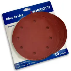 Discos de Lixas 180mm kit 10 Para Lixadeira MLP710 Menegotti Velcro para Lixar Parede Madeira Metal