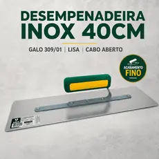 Desempenadeira Aço Inox Galo 309/01 40x12cm Lisa Cabo Aberto p/ Massa Corrida Efeito Cristal