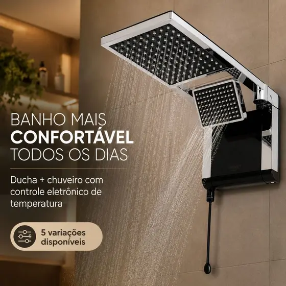 Chuveiro Acqua Duo Ultra Eletrônico Lorenzetti Jato Duplo e Controle de Temperatura 7800W 127V 220V
