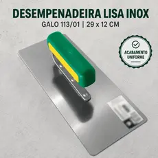 Desempenadeira Lisa Galo 113/01 Aço Inox 29x12cm para Massa Corrida Textura e Efeito Decorativo