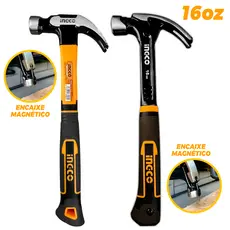 Martelo Unha Magnético 16OZ Ingco 29MM/32MM Aço Forjado Cabo Emborrachado Pregos Construção Reparos