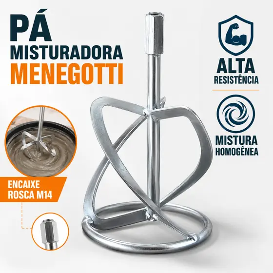 Pá Misturadora Menegotti N39 N32 Rosca M14 V2 P/ Misturador MEL1200 MEL1600 Tinta Argamassa Gesso