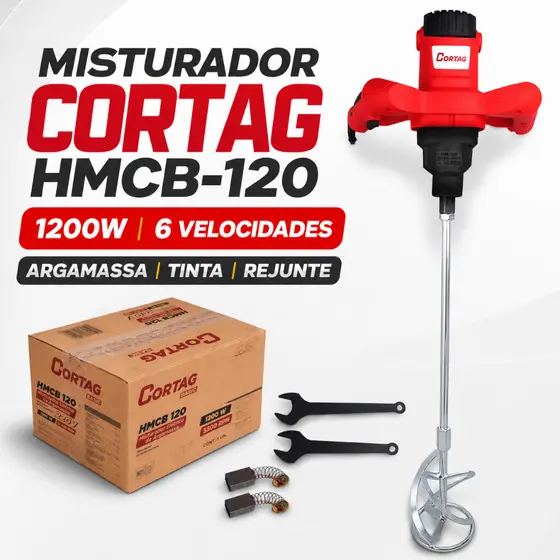 Misturador Elétrico Cortag HMCB-120 1200W 60L 6 Velocidades para Argamassa Tinta Rejunte 127V 220V