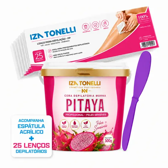 Cera Para Depilação 300g Hidrossolúvel Microondas Parte Íntima Virilha Axila Rosto Corporal + 1 Espátula e 25 Lenços TNT