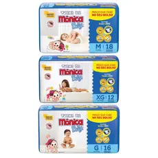 Kit com 3 Fraldas Descartável Turma da Mônica Baby QuatroSec Vários Tamanhos
