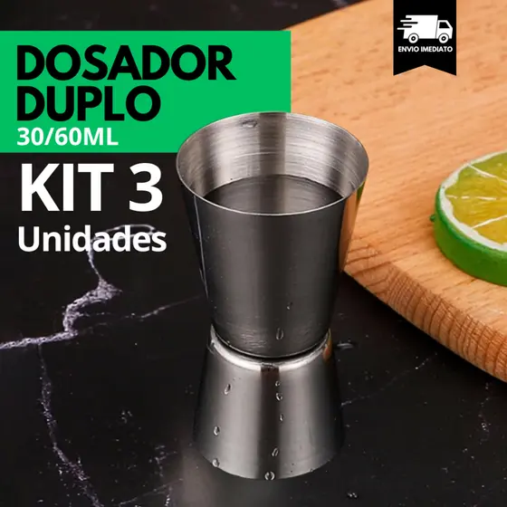 Kit Dosador INOX 3 Peças para Barman Drinks Bebidas Festas Coqueteis