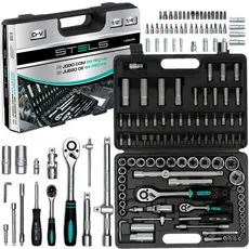 Kit Jogo de Soquetes Chave Catraca,1/4" E 1/2" c/ 94 Peças STELS 1358099