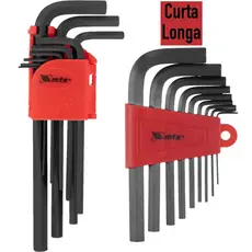 Jogo de Chave Allen Curta ou Longa c/ 9 Peças, 1,5mm - 10mm, CRV, Oxidado Preto MTX