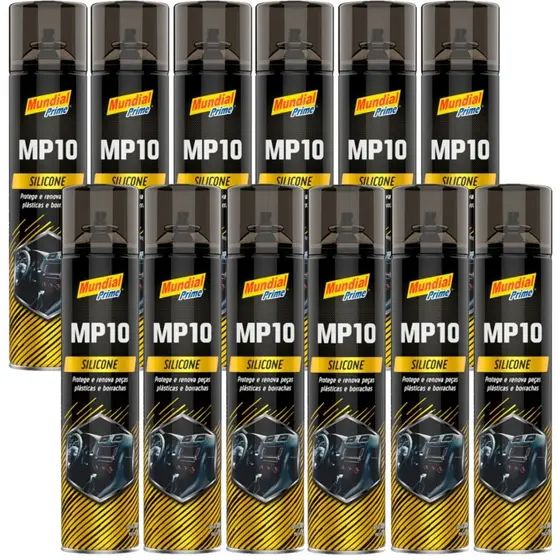 Kit 12x Silicone em Spray Automotivo Mundial Prime Protege Couro Borracha Plástico