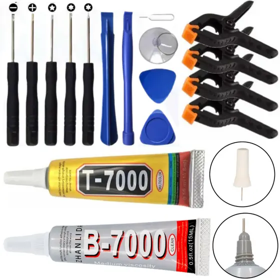 Cola Para Tela De Celular + Kit Chave de Celular + 4 Grampo kit para Reparação e Manutenção de Celular kit 16 ítem