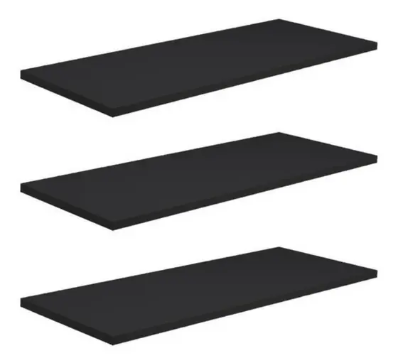 Kit 3 Prateleiras 60x10 MDF Preto com Suporte Flutuante Invisível
