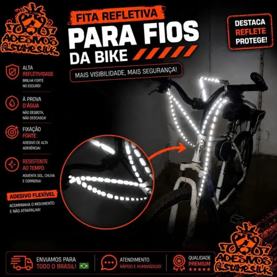 🔥 Adesivo Fita Refletiva Vinil À Prova D'Água 6 Unidades Para Fios da Bike Premium