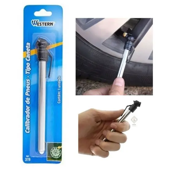 CALIBRADOR DE PNEUS TIPO CANETA 14,5CM TOP PNEU CARRO BICICLETA MOTO