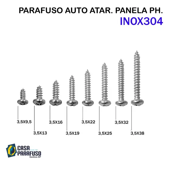 PARAFUSO - 3,5x - AUTO ATARRAXANTE PANELA PHILIPS - AÇO INOX304 - 100 Unidades