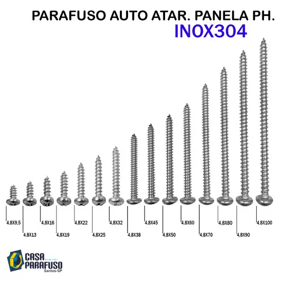 PARAFUSO - 4,8x - AUTO ATARRAXANTE PANELA PHILIPS - AÇO INOX 304 - 50 Unidades