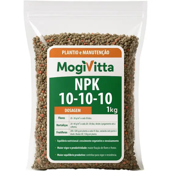NPK 10-10-10 - Adubo Fertilzante p/ Frutas Flor Gramado - Crescimento Enraizamento Manutenção