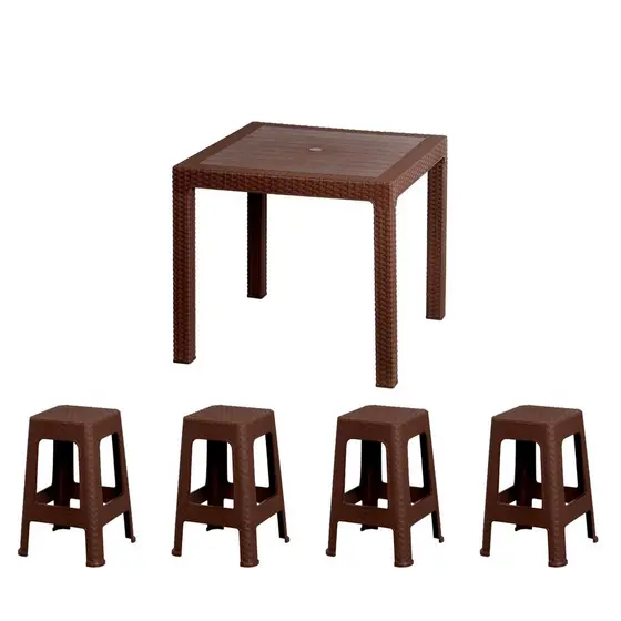 Mesa Com 4 Banquetas Piscina Área Externa Plástico Rattan Resistente