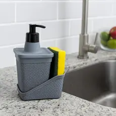 Porta Esponja de Pia Cozinha com Porta Detergente Rattan 600ml Organizador
