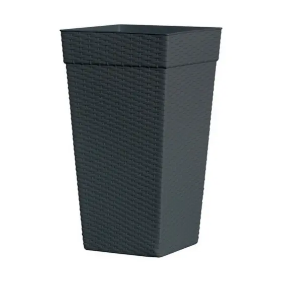 Vaso Coluna Quadrado Rattan 28L Decorativo para Plantas e Flores Área Interna e Externa