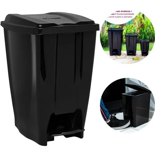 Lixeira Jaguar 20L com Pedal e Tampa Plástico Resistente para Cozinha e Banheiro