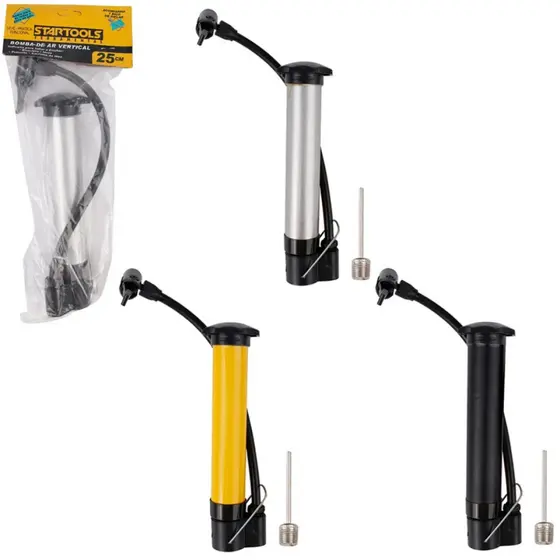 Bomba De Ar Vertical Pneu Bike Moto Patinete 25cm + Bico De Inflar Startools