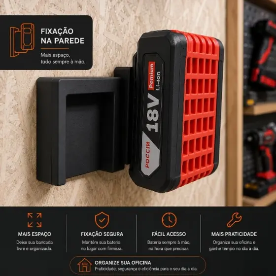 Suporte de Parede para Bateria Bosch 18V | Organizador de Oficina