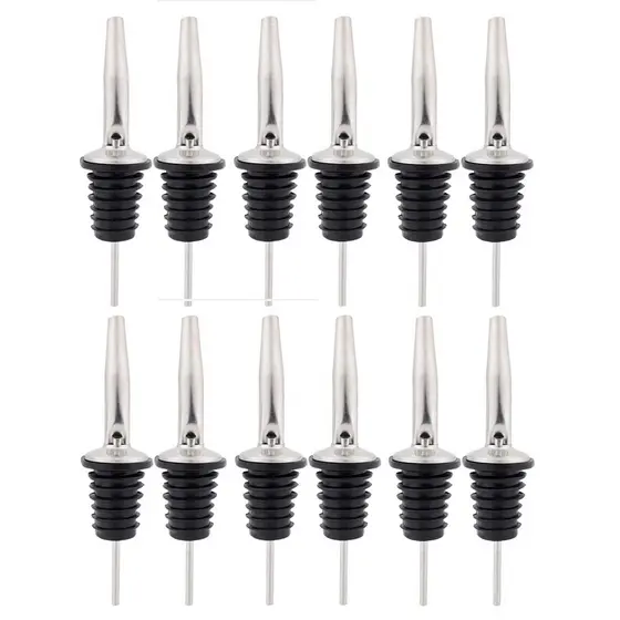 Kit 12 Bico Dosador Inox Biqueira de Garrafa Bar Bartender Bebidas Vodka Drink Tequila