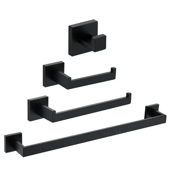 Kit Banheiro Aço Inox Preto Fosco Linha Luxo Premium 4 Peças