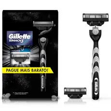 Aparelho Recarregável + 2 Carga Para Barbear Gillette Mach3 Carbono