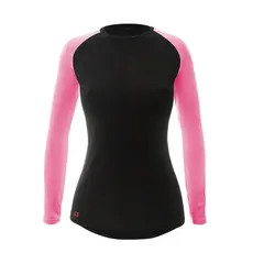 Camisa Térmica Feminina Dual Preta UV50+ Manga Rosa Longa