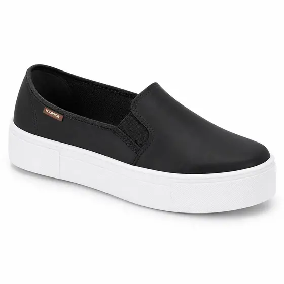 Tênis Slip On Feminino Plataforma Moleca Casual Confortável Solado Alto Antiderrapante Preto Nude