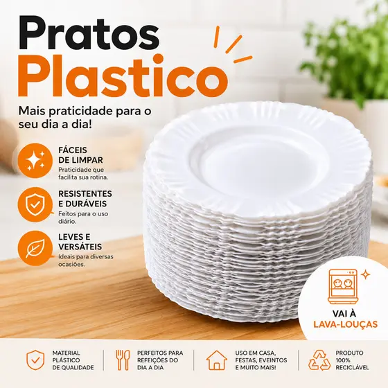 Kit Pratos de Plástico Reutilizáveis Resistentes – Jogo para Churrasco, Jantar e Festa