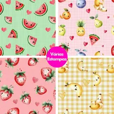 Tecido Tricoline Digital 100% Algodão 50cm x 1,50m Estampa Frutas Patchwork