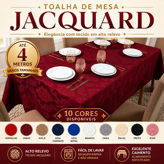 Toalha De Mesa Jacquard Vários Tamanhos Disponiveis