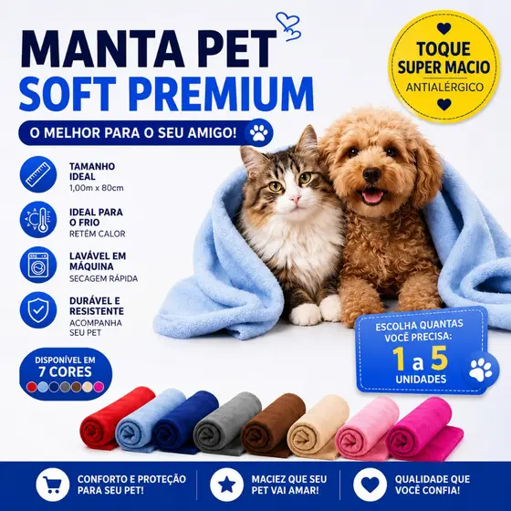 Mantinha Pet Soft Quentinha 1,00m x 0,80m Para Cachorro ou Gato – Cobertor Fleece Lavável Inverno