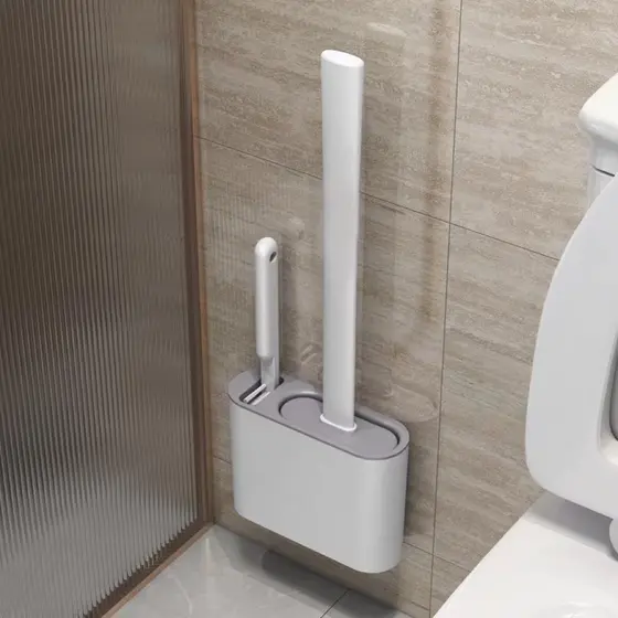 Escova de Silicone 2 em 1 para Vaso Sanitário - Base de Banheiro Privada, Alta Eficiênci