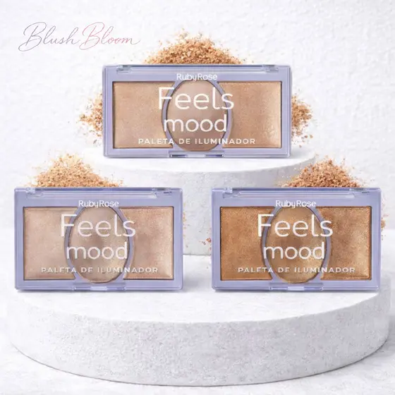 Paleta de Iluminador Feels Mood Ruby Rose Efeito Glow Aveludado Alta Pigmentação