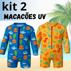 Kit 2 Macacão Masculino Proteção UV 1 a 6 Anos Estampa Variada Moda Praia Infantil