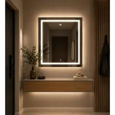 Espelho Jateado Quadrado 50x50 Led Touch em Três Tons de LED
