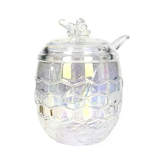 Açucareiro Com Colher De Vidro Bee Transparente/Rainbow Furta-Cor 230 ml Abelha