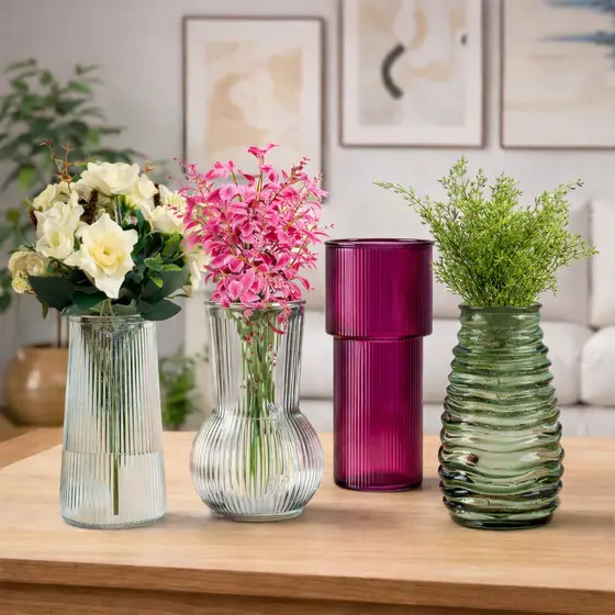 Vaso Vidro Redondo Canelado Para Flores e Plantas Elegante Decorativo