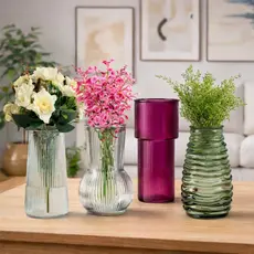 Vaso Vidro Redondo Canelado Para Flores e Plantas Elegante Decorativo